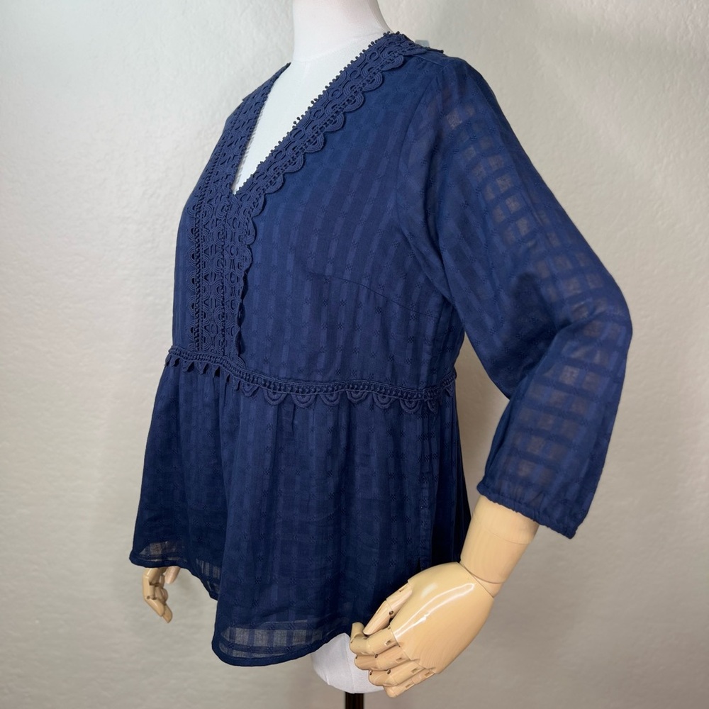 NEW NWT Soft Surroundings Elodie Lace Windowpane Gauze Top Medium Petite - Picture 12 of 16